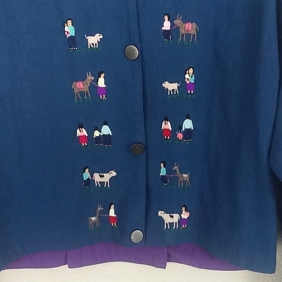 Artesania Sorata Spanish Influence Blue Button Up Long Sleeve Box Style Jacket - Picture 4 of 11